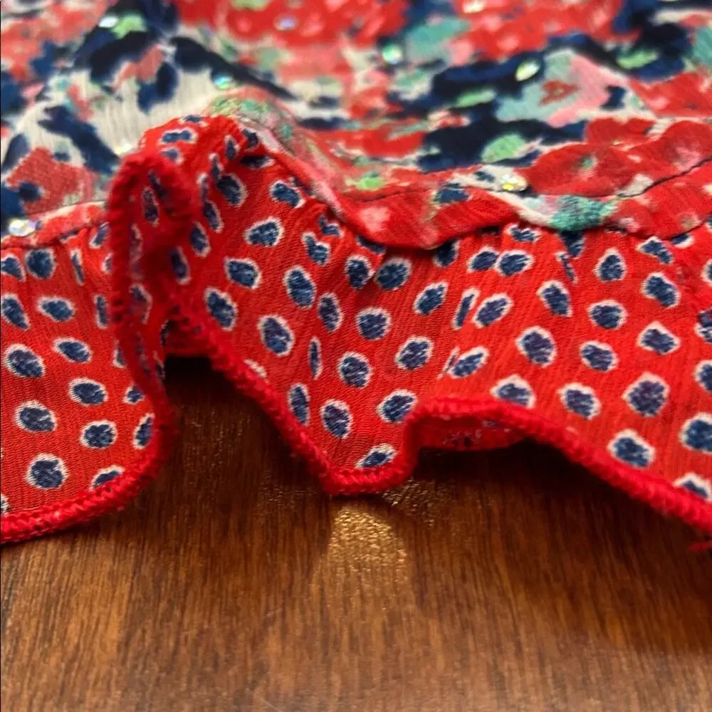 Justice Girl’s Red and Blue Floral Camisole Top with Shimmer Dots, Size 7